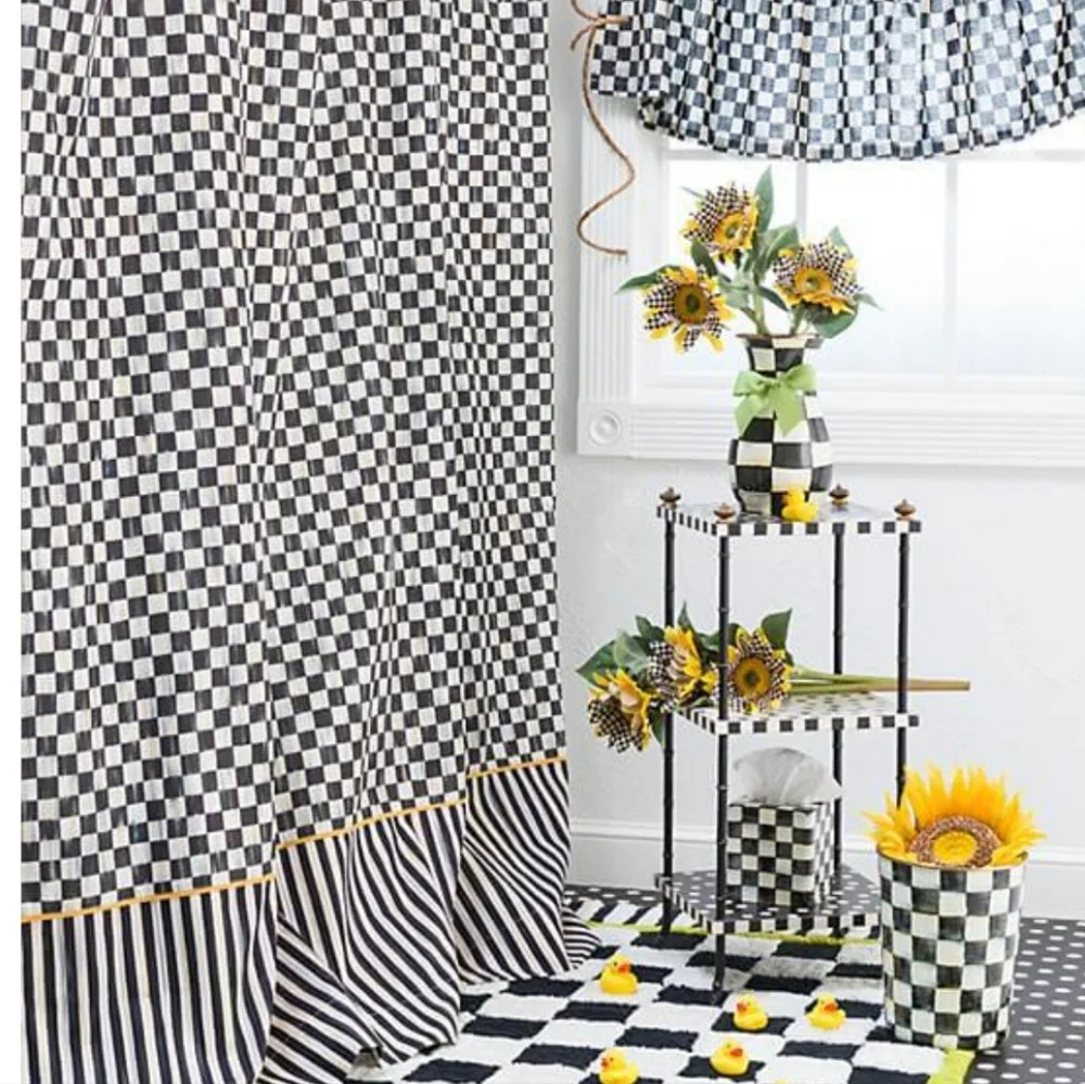 MacKenzie-Childs Courtly Check Shower Curtain with Striped Border,$218.00